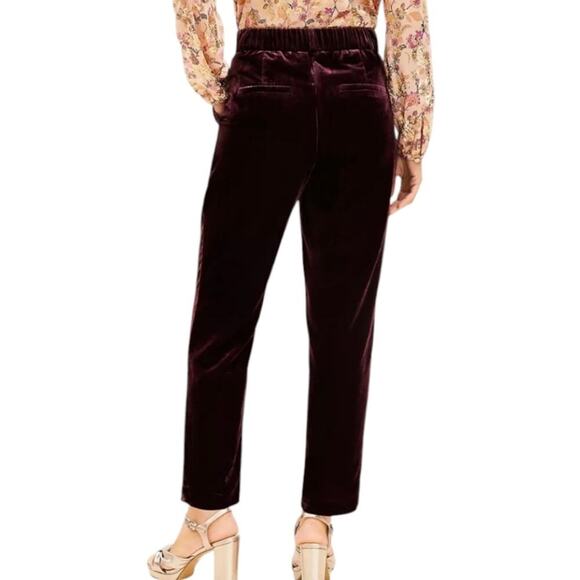Loft Crushed Blackberry Pleated Velvet Tapered Leg‎ Stretch Pants Plus Size 14 - Picture 3 of 7